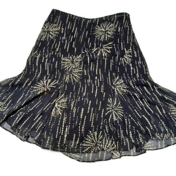 Alfani Petite Women 10P Silk Black Gold Sequin Blouse & Flared Skirt Set 2-Piece - Picture 3 of 12